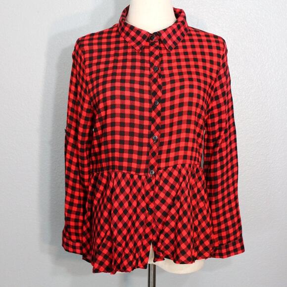 Love Notes Cabin Buffalo Button Down Peplum Top Size M - Picture 6 of 10